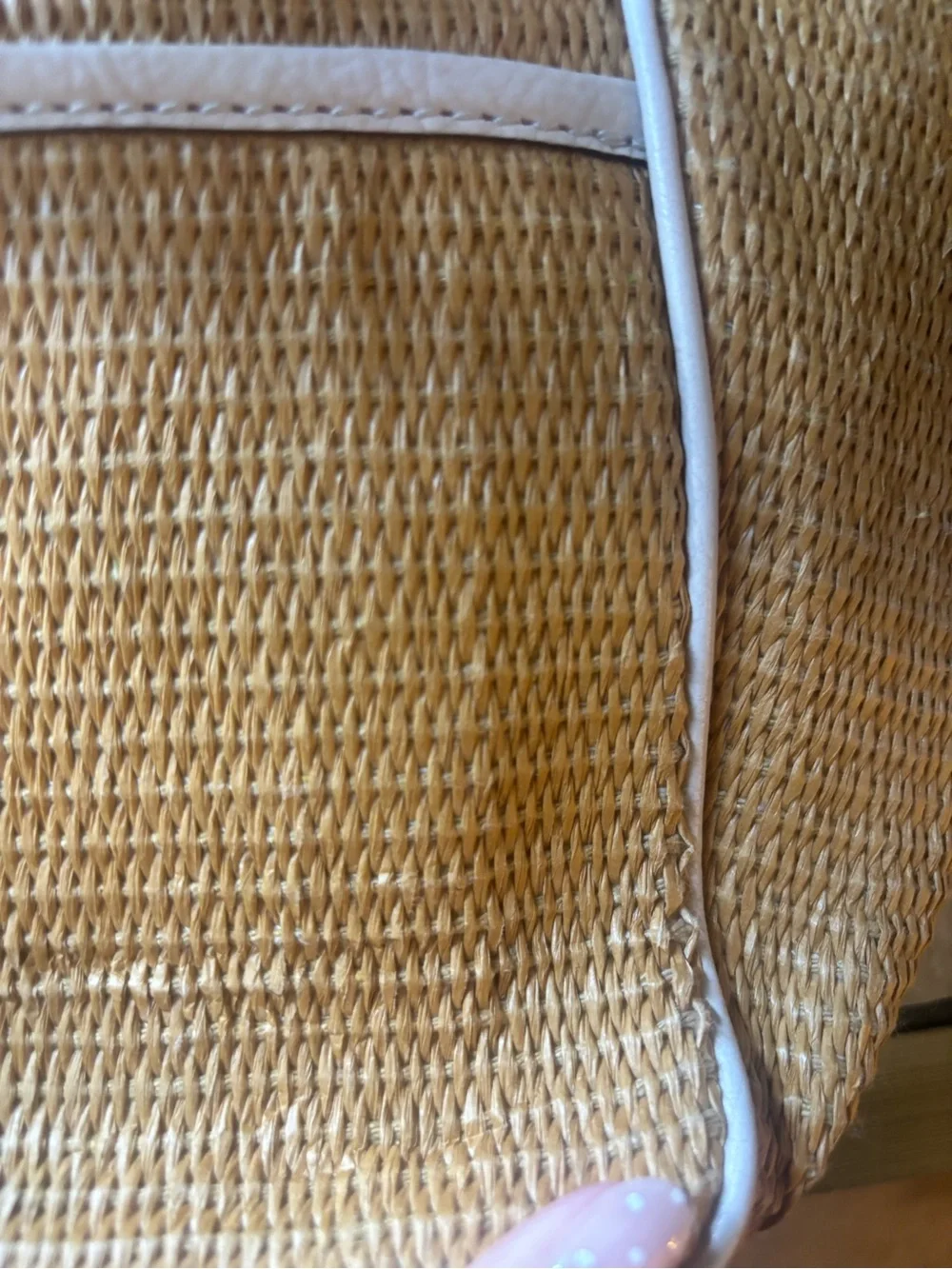 Michael Kors Tan Straw Satchel with White Trim and Gold Hardware